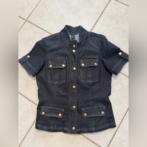 White House Black Market Denim Short Sleeve Zip Up Jacket Sz 14
